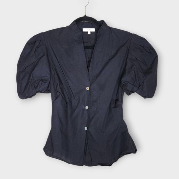 Vince Draped Puff Sleeve Blouse Black Open Back Women’s XS / 2 - Picture 3 of 10